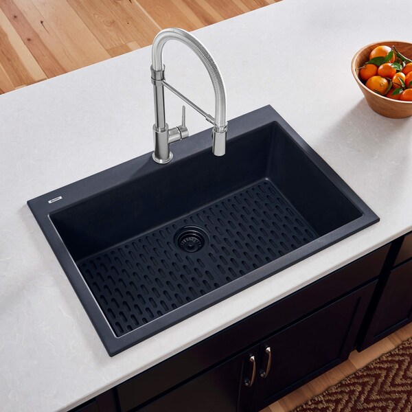 Ruvati 27 x 20 inch Drop-in Topmount Granite Composite Single Bowl Kitchen Sink Midnight Black RVG1027BK - main